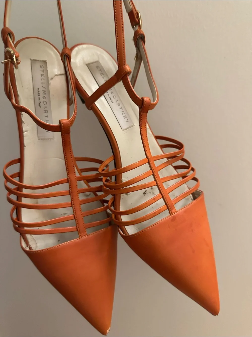 Stella McCartney Orange Strappy Pointed Slingback Kitten Heels